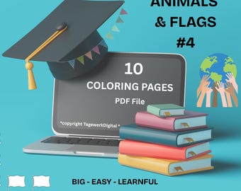 Kleurplaten met dieren en vlaggen – educatieve printbare pagina's voor kinderen – aflevering 4