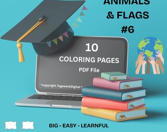 Kleurplaten met dieren en vlaggen – Educatieve printbare pagina's voor kinderen – Aflevering 6