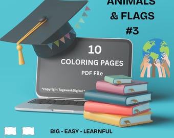 Kleurplaten met dieren en vlaggen – Educatieve printbare pagina's voor kinderen – Aflevering 3