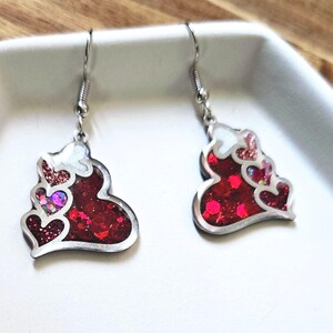 Red Glitter Heart Earrings – Resin Dangle Design