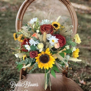 Sunflower bouquet, Burnt orange Terracotta flowers, Wild flower bouquet, Silk wedding flowers, artificial bridal bouquet, daisies,bridesmaid