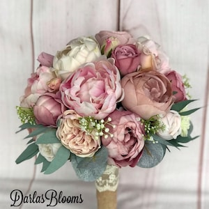 Wedding bouquet, Dusty rose bridal bouquet, Mauve wedding flowers, Peony bouquet, Dusty rose wedding flowers, Silk wedding bouquet