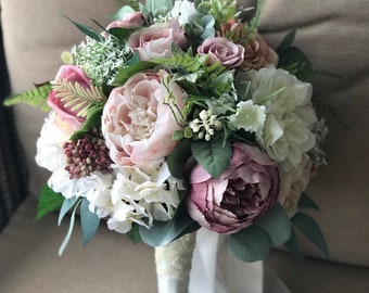 Mauve Wedding bouquet, Dusty rose Bridal bouquet, Silk Bridal bouquet, Blush & Mauve bouquet, Bridesmaid bouquet, Dusty Rose silk flowers