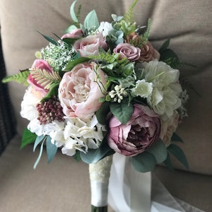 Mauve Wedding bouquet, Dusty rose Bridal bouquet, Silk Bridal bouquet, Blush & Mauve bouquet, Bridesmaid bouquet, Dusty Rose silk flowers