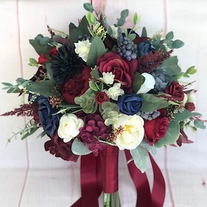 Boho Bridal Bouquet, Burgundy Wine Bouquet, Navy & Burgundy Wedding Bouquet, Silk Wedding Flowers, Boho Wedding, Artificial wedding flowers
