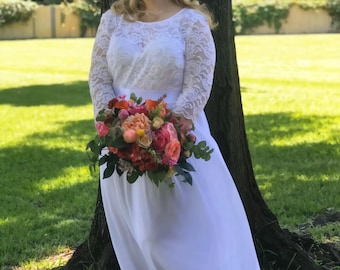 Bright Silk Bridal Bouquet: Hot Pink, Orange & Coral Flowers, Bridesmaid Bouquet