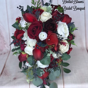 Burgundy wedding bouquet, Cascade bouquet, Burgundy bridal bouquet, Burgundy Cascade, Silk wedding flowers, Burgundy & Navy wedding flowers