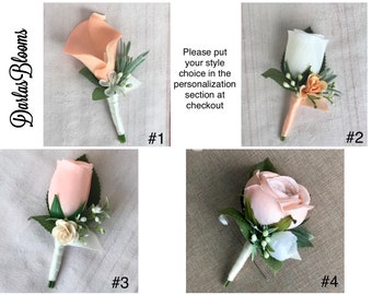 Peach boutonnière, prom boutonnière, lapel flower, peach groom flower, groomsmen boutineer, orange boutonnière, artificial boutonnière