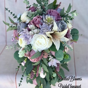 Cascade bouquet, Wisteria flowers, mauve bouquet, silk wedding flowers, wisteria cascade bouquet, wisteria bridesmaid bouquet, eucalyptus