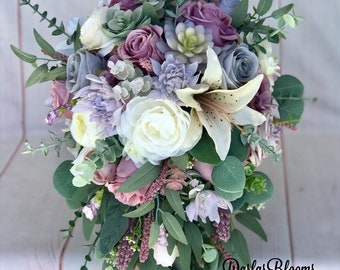 Cascade bouquet, Wisteria flowers, mauve bouquet, silk wedding flowers, wisteria cascade bouquet, wisteria bridesmaid bouquet, eucalyptus