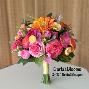 Hot pink fuchsia bouquet, Orange yellow wedding flowers, bright color bouquet, faux wedding flowers, beach wedding,summer bouquet,bridesmaid