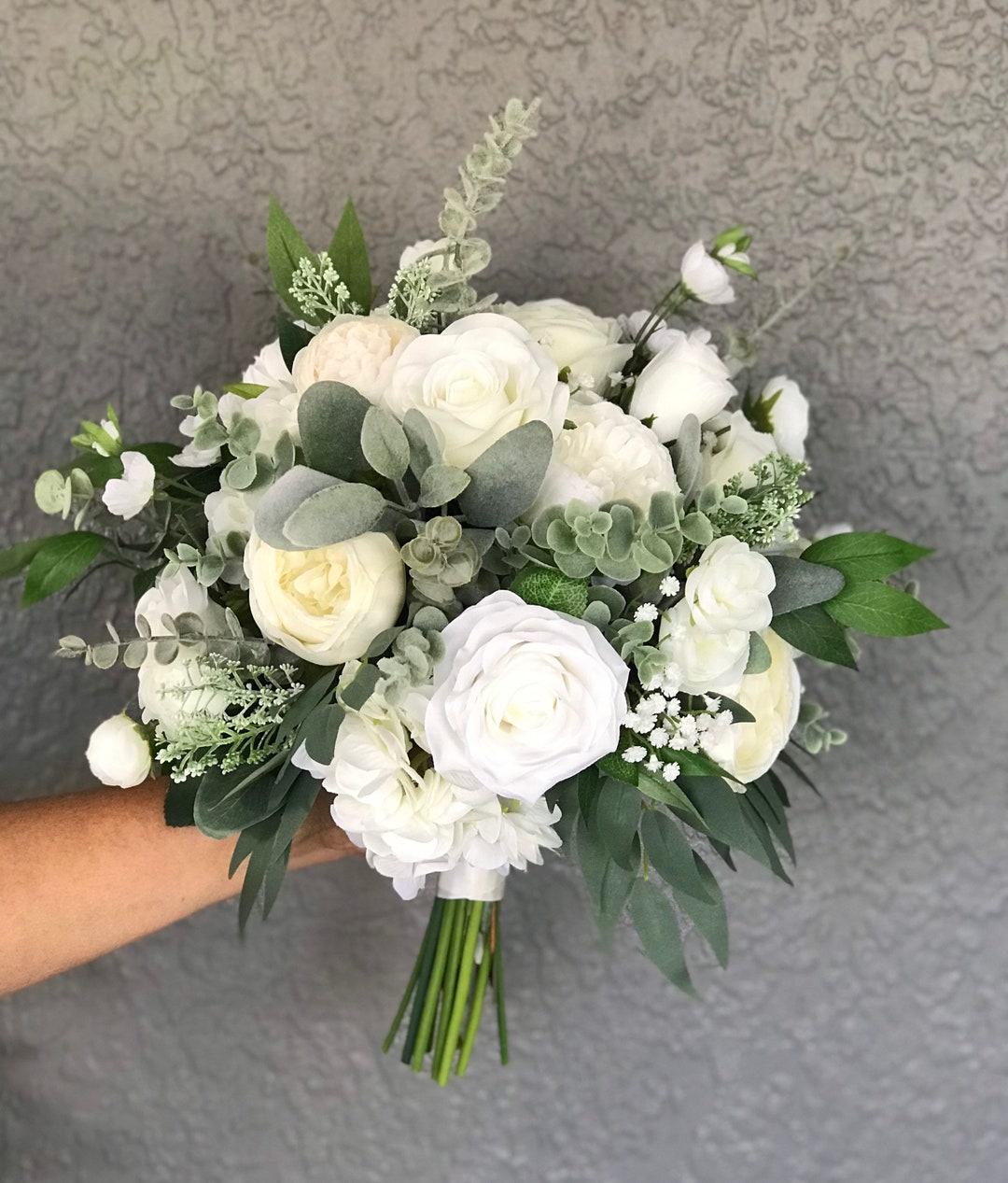 White Wedding Bouquet,eucalyptus Bouquet,bridal Flowers,boho Bouquet ...