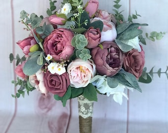 Dusty rose bouquet, Boho bouquet, Mauve bouquet, Dusty rose and mauve wedding flowers, Rustic bouquet, Dusty rose wedding flowers