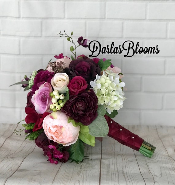 Ramo de boda de Borgoña flores de boda artificiales - Etsy México Ramo de boda de Borgoña flores de boda artificiales - Etsy México