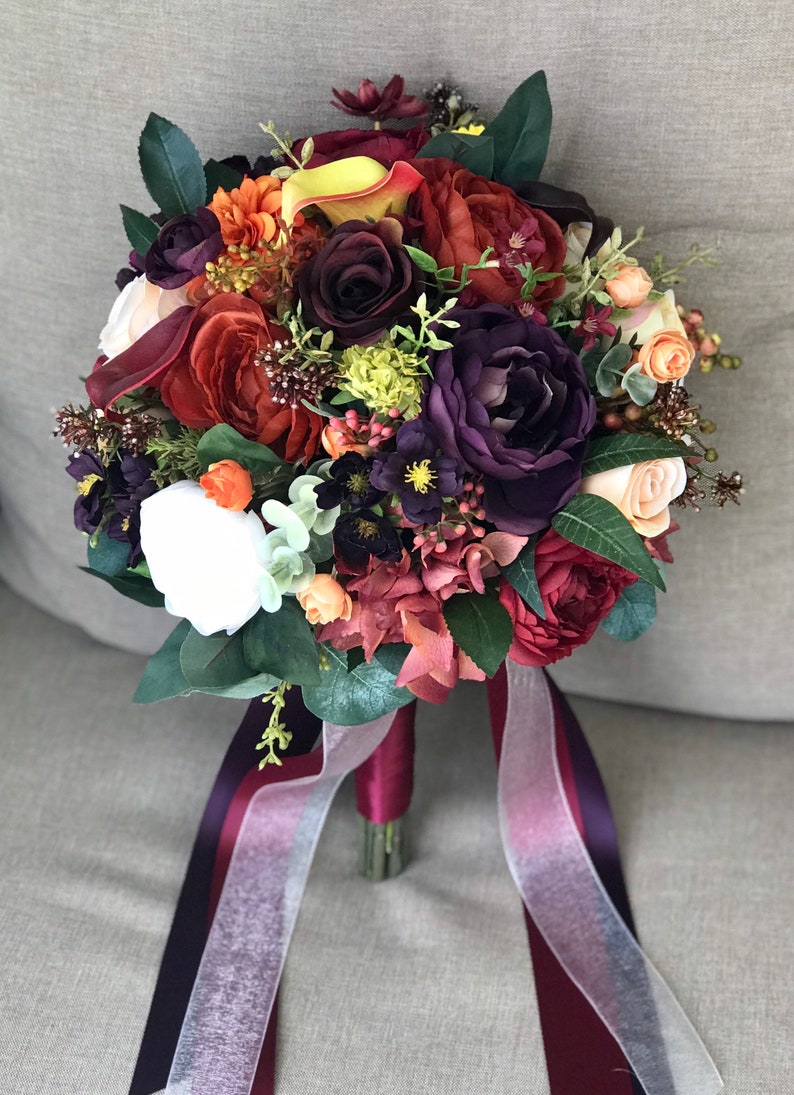 Purple Bouquet Fall Wedding Flowers Wedding Bouquet Fall Silk Flowers Burgundy Orange Wedding Flowers Fall Bridal Bouquet Boho Bouquets Weddings Gtforce In