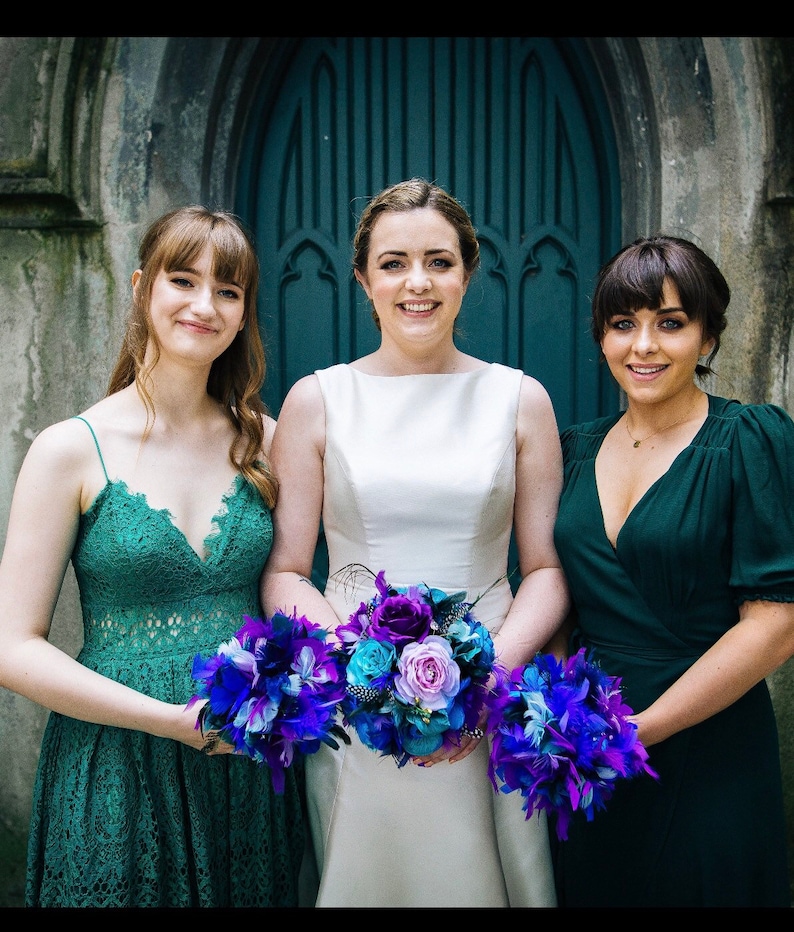 Wedding bouquet Silk wedding flowers Bridal bouquet Peacock bouquet Purple bouquet Feather bouquet Peacock wedding Turquoise bouquet