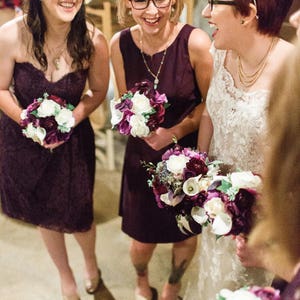 Bridal bouquet, Plum wedding flowers, plum purple silk wedding flowers, wedding bouquet, bridesmaid bouquet, rose hydrangea bouquet, vintage image 3