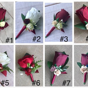 Wedding Boutonnière, Burgundy boutonnière, Groom boutonnière, Buttonhole, Lapel flower, Prom flower, Groom flower, Groomsmen flower