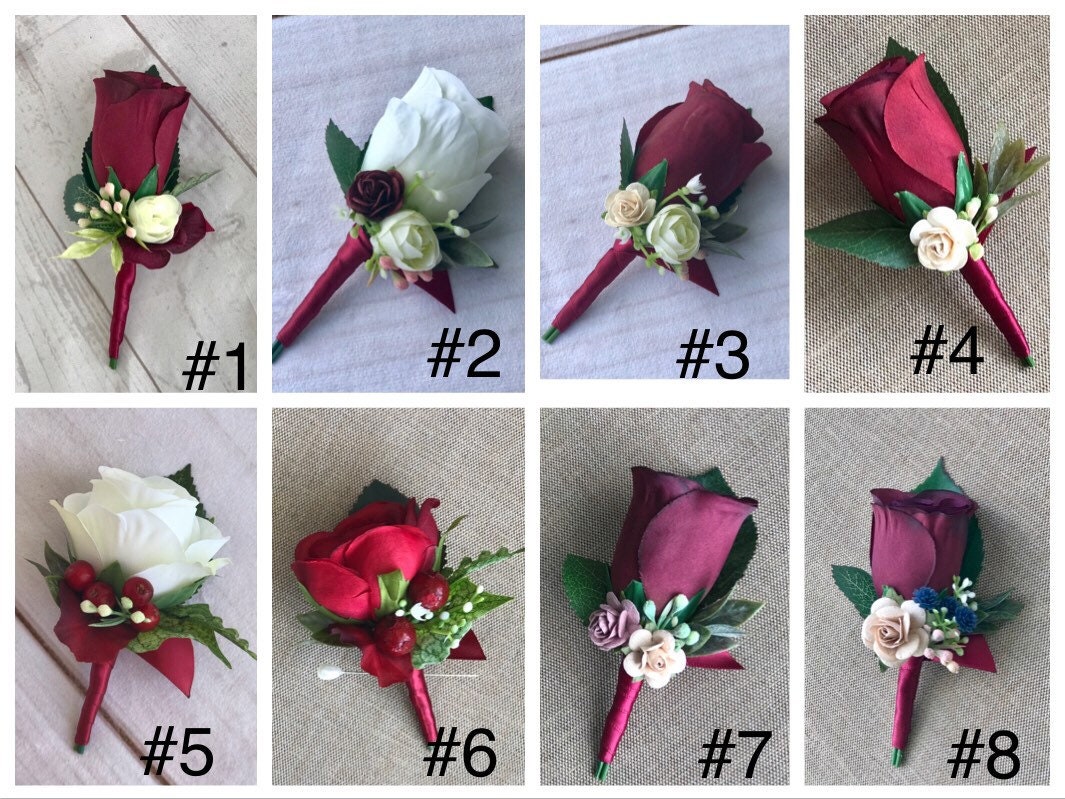 Burgundy Boutonniere For Men Wedding With Pins Groom And - Temu