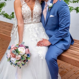 Wedding bouquet, Dusty blue bouquet, Dusty Rose bouquet, Mauve bouquet, Bridal bouquet, Boho bouquet, Silk wedding flowers, Silk bouquet
