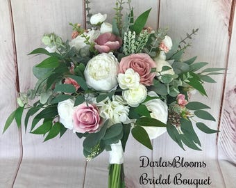 Mauve bridal bouquet,eucalyptus bouquet,mauve wedding flowers, dusty rose bouquet,mauve bridesmaid bouquet,silk wedding flowers,boho bouquet
