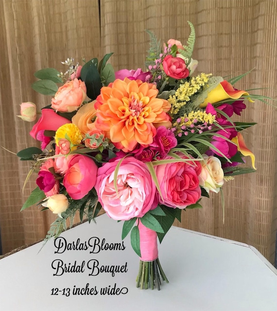 Tropical Bouquet, Pink Orange Flowers, Bright Colored Bouquet