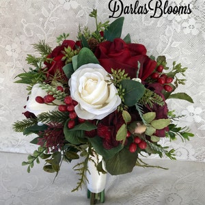 Burgundy bridal bouquet,Wedding bouquet,Winter bouquet,Bridal bouquet,Evergreen bouquet,Burgundy Red Bouquet,Silk Floral bouquet image 6