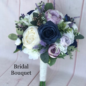 Navy bridal bouquet, Dusty purple wedding flowers, Dusty purple and lavender bouquet, Faux wedding flowers, Boho bouquet, Bridesmaid