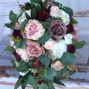 Cascade bouquet, Dusty rose bouquet, Burgundy & mauve cascade bouquet, Wedding bouquet, Teardrop bouquet, Waterfall bouquet, Faux bouquet