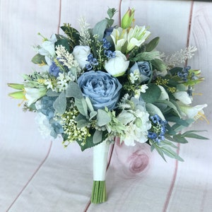 Dusty blue flowers,dusty blue bouquet,sage & blue flowers,silk flowers,boho bouquet,wedding bouquet,artificial wedding flowers,bridesmaid