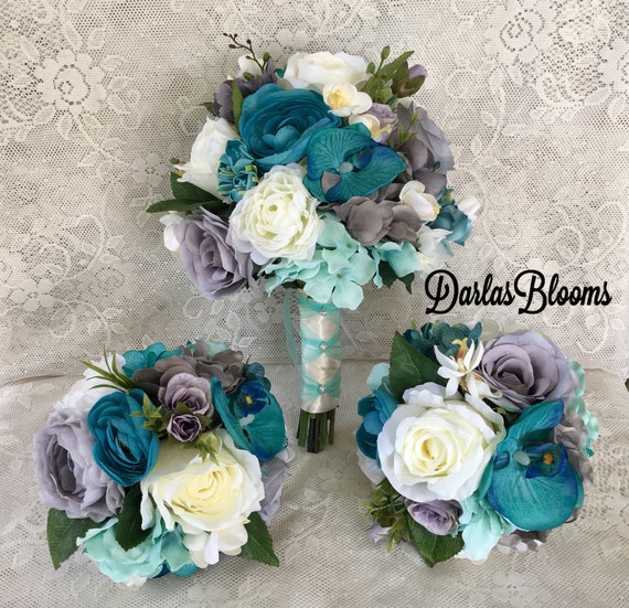 wedding bouquet turquoise bridal bouquet turquoise teal etsy