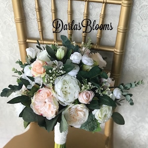 Blush wedding flowers, White and blush bridal flowers, eucalyptus bouquet, silk wedding flowers, boho bouquet, Blush pink bridesmaid bouquet