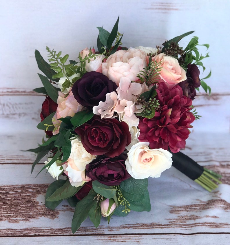 Wedding bouquet, Wine Blush Plum bouquet, Bridal bouquet, Silk Floral bouquet, Wine bouquet, Faux bouquet, Burgundy bouquet, Wedding flowers image 3