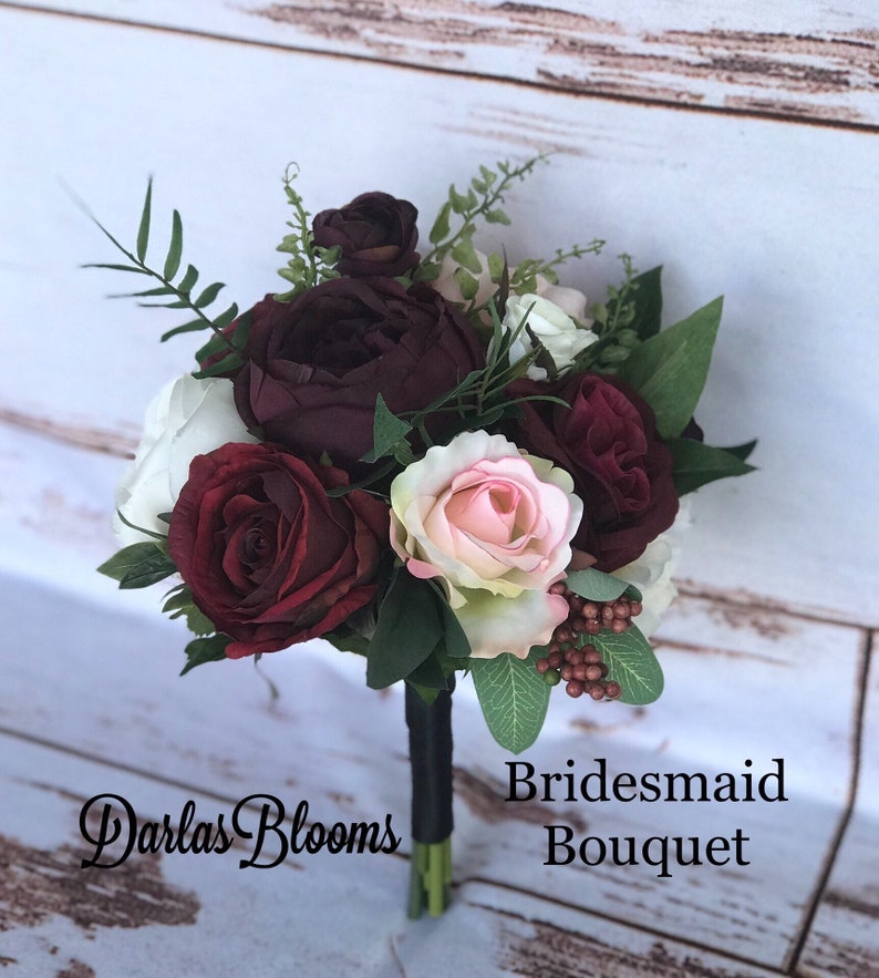 Wedding bouquet, Wine Blush Plum bouquet, Bridal bouquet, Silk Floral bouquet, Wine bouquet, Faux bouquet, Burgundy bouquet, Wedding flowers image 5