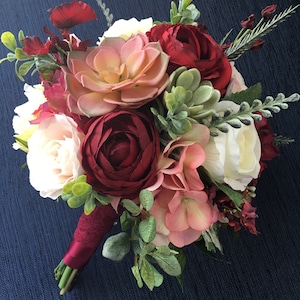 Wedding Bouquet, Bridal Bouquet, Blush & Burgundy Wedding Flowers, Silk Floral Bouquet, Blush and Burgundy Bouquet, Succulent Bouquet