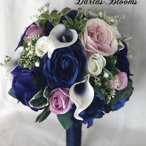 Navy Wedding Flowers, Navy Bridal bouquet, Navy & Lavender bouquet, Navy blue silk flowers, Navy bridesmaid bouquet, Wedding bouquet, Bridal