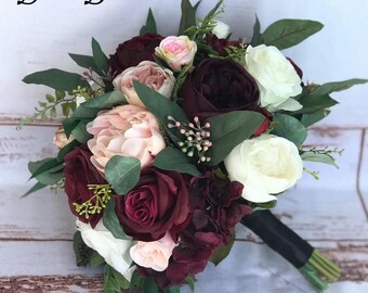 Wedding bouquet, Wine Blush Plum bouquet, Bridal bouquet, Silk Floral bouquet, Wine bouquet, Faux bouquet, Burgundy bouquet, Wedding flowers