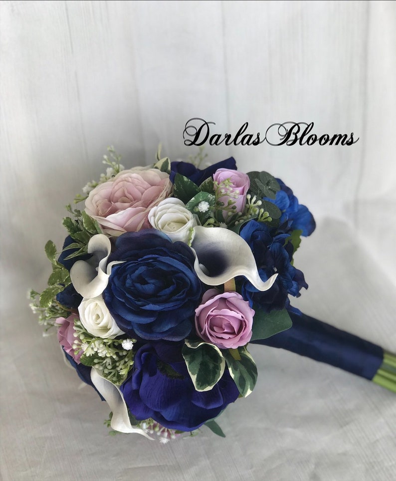 Accessories Navy Blue Silk Flowers Wedding Bouquet Navy Lavender Bouquet Navy Bridal Bouquet Bridal Navy Bridesmaid Bouquet Navy Wedding Flowers Bouquets Corsages