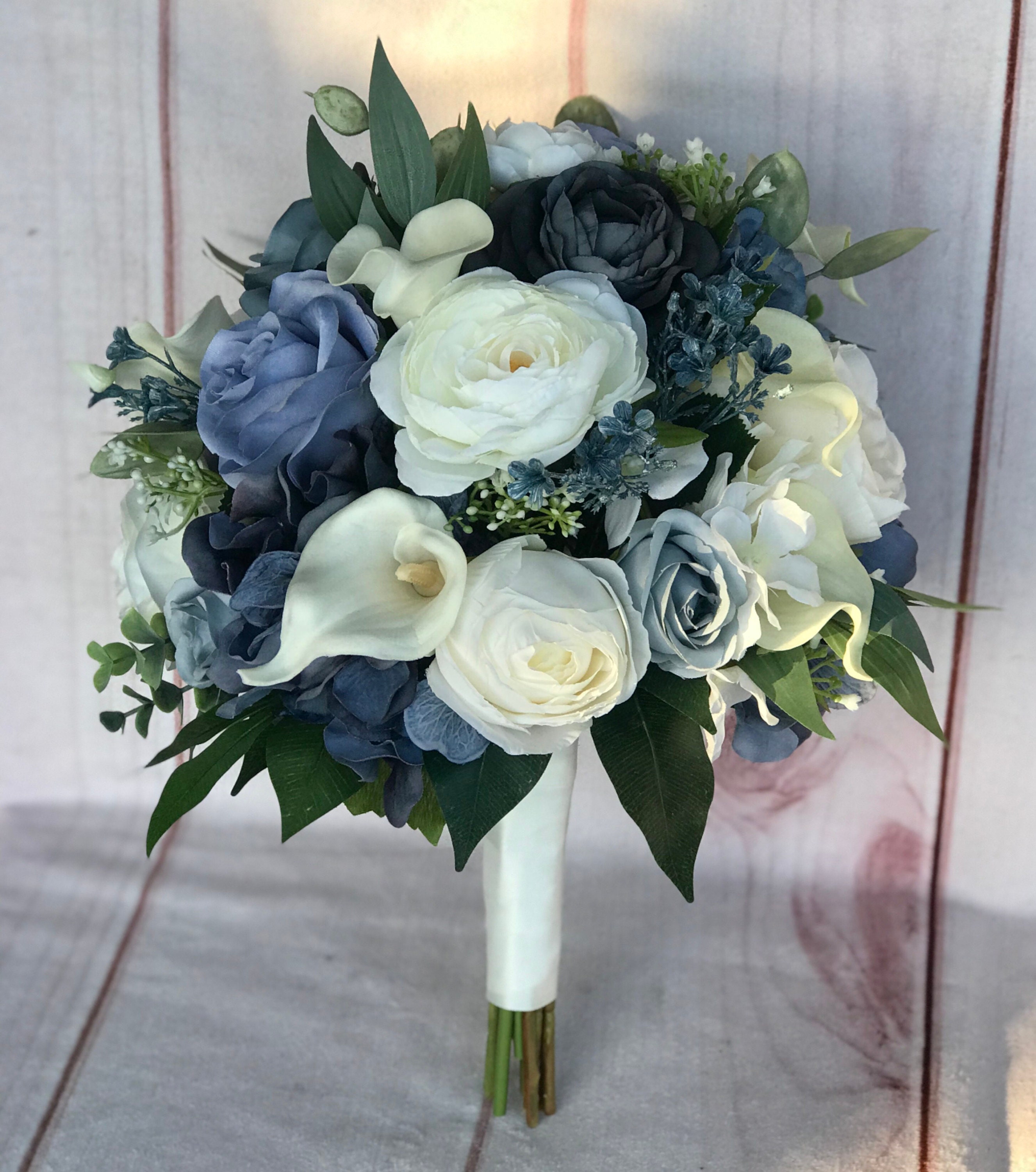 Light/Ice Blue Wedding Flowers Package Bride Bridesmaid Bouquet Posy Toppers 