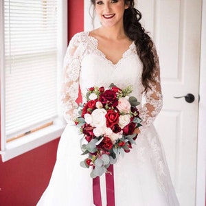 Wedding bouquet, Burgundy wedding flowers, Cascade bouquet, Bridal bouquet, Silk wedding flowers, Burgundy & Blush silk flowers, Bridesmaid