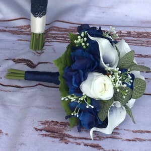 Navy bridal bouquet,Wedding bouquet,Bridal bouquet,Navy wedding flowers,Silk flowers,Wedding accessories,Calla lily bouquet,Something Blue image 8