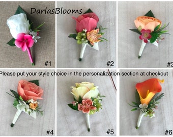 Groom boutonnière, Orange boutonnière, Colorful wedding flowers, Groom flower, Bright colored boutonnière, Beach wedding, Groomsmen flower