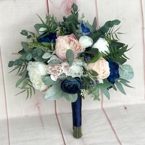 Navy wedding flowers, Boho bridal bouquet, Silk wedding flowers, Blush & navy flowers, Bridal bouquet, Bridesmaid flowers, Navy Blue flowers