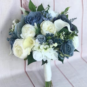 Dusty blue wedding flowers, Wedding bouquet, Blue faux wedding flowers, Pale blue and white floral bouquet, Boho bridal bouquet, Bridesmaid