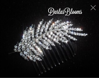 Rhinestone Hair Comb, Wedding Hairpiece, Bridal Hair Comb, Wedding Hair Accessory, Rhinestone Leaf Hair Comb, READY TO SHIP, Vintage Wedding