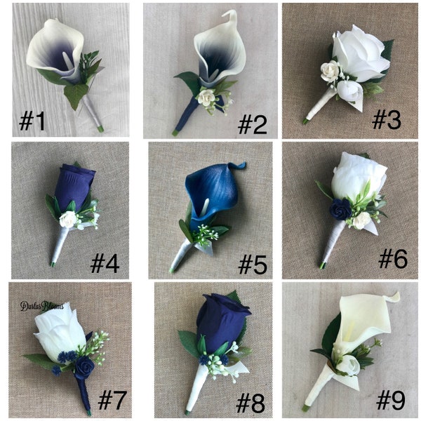 Boutonnière, Boutineer, Groom Boutonnière, Navy boutonnière, Buttonhole, Navy Lapel flower, Wedding boutineer, Groomsmen boutonnière