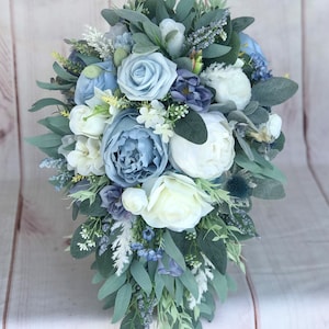 Dusty blue bouquet, Boho bouquet, Cascade bouquet, Dusty blue wedding flowers, Bridal bouquet, Artificial wedding flowers, Wedding bouquet