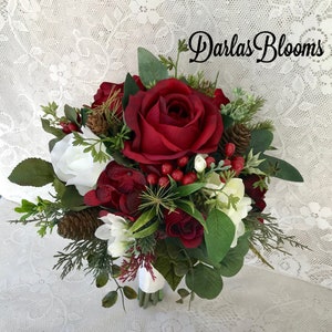Burgundy bridal bouquet,Wedding bouquet,Winter bouquet,Bridal bouquet,Evergreen bouquet,Burgundy Red Bouquet,Silk Floral bouquet image 5