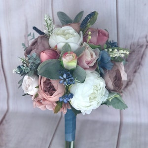 Wedding bouquet, Dusty Blue bouquet, Bridal bouquet, Dusty blue and mauve bouquet, Silk wedding flowers, Dusty Rose bouquet, Bridesmaid