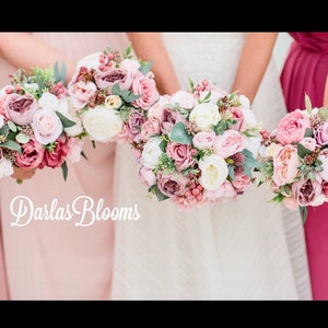 Dusty rose wedding flowers, Mauve bridal bouquet, Bridal bouquet, Dusty rose silk flowers, Wedding bouquet, Silk wedding flowers, Bridesmaid